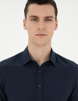 Lacivert Slim Fit Uzun Kollu G_mlek