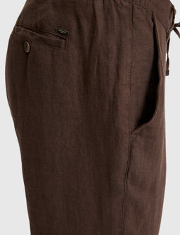 Koyu Kahverengi Carrot Fit %100 Keten Kanvas Pantolon