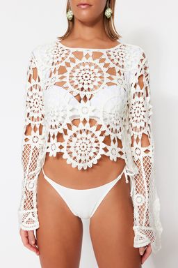 Trendyolmilla Ekru Crop Triko Gorunumlu Plaj Bluz TBESS20BZ0572  фото 4