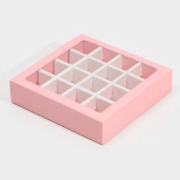 Цена за 5 шт. Коробка под 16 конфет с ячейками Розовая 17,7 х 17,7 х 3,8 см - Дарите счастье фото 2