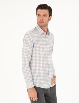 Серая зауженная рубашка с длинным рукавом