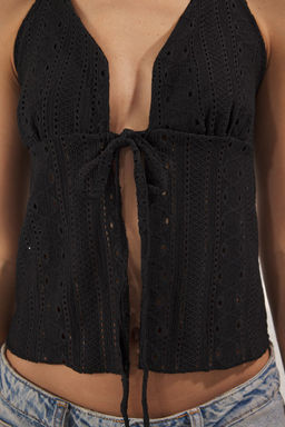 Trendyolmilla Kiremit Jakarl? Baglama Detayl? Fitted/Vucuda Oturan Orme Bluz TWOSS25BZ00086  фото 9