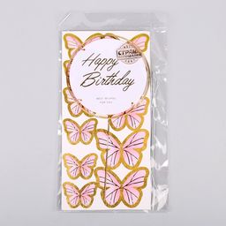 Набор для украшения торта «С днём рождения», бабочки, цвет розовый
