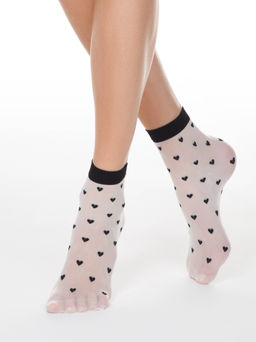 Цена за 2 пары. Носки Классические CONTE Тонкие носки FANTASY с рисунком сердечки panna - Conte elegant фото 4