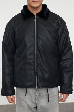 TRENDYOL MAN Siyah Regular Fit Kurk Yakal? K?sl?k Suni Deri Mont TMNAW25MO00020 - Trendyolmilla фото 4