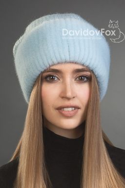 Шапка Камелия норка трикотаж голубая