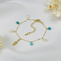 Браслет из Бирюзы и Жемчуга с цепочкой