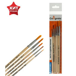 Цена за 2 шт. Набор кистей для рисования, синтетика, 5 штук: №: 1, 2, 3, 4, 5, Calligrata, круглые, деревянная ручка