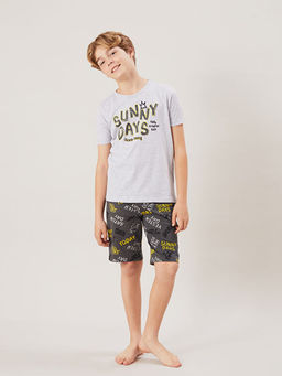 Bisiklet Yaka Erkek ?ocuk ?ortlu Pijama Tak?m?