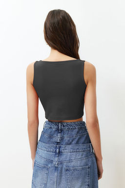 Antrasit Duz Slim Kare Yaka Super Crop Orme Atlet TWOSS24AL00031