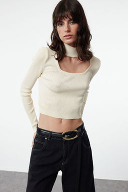 Tas Crop Dik Yaka Triko Kazak TWOAW24KZ01206