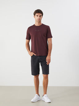 Bisiklet Yaka Bask?l? Penye Erkek Ti??rt