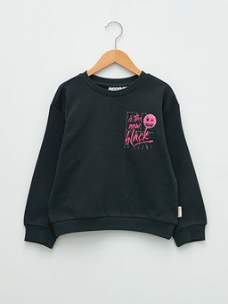 Bisiklet Yaka Emoji Bask?l? Uzun Kollu K?z ?ocuk Sweatshirt