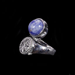 Кольцо из камня Содалит с Деревом Жизни привлекает Дары Вселенной и счастье