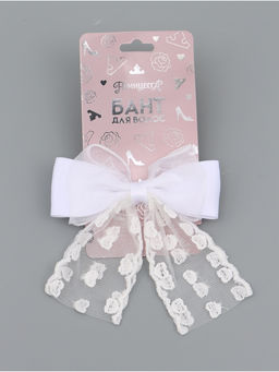 Бант для волос на заколке с лентами «Сердечки», белый, Принцессы