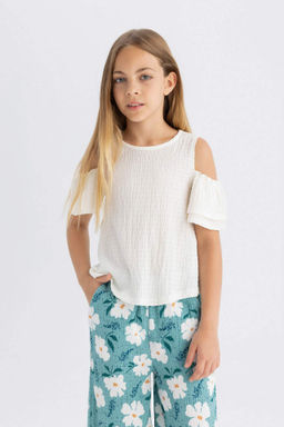 K?z Cocuk Bisiklet Yaka Burumcuk K?sa Kollu Tisort - Defacto фото 2