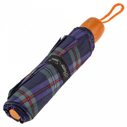 Зонт механический Шотландка плащевка, 8 лучей, д/купола 94см, 3 сложения, 24см в сложенном виде, пластмассовая ручка, фиолетово-зеленый, 210гр (Китай) - Домашняя мода фото 4