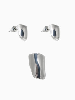 Набор серьги и каффа 3 шт. Минимализм тренд, цвет серебро