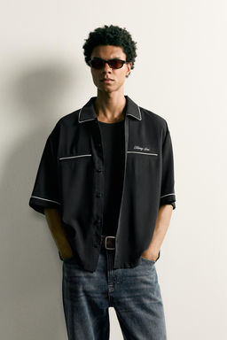 CAMISA RELAXED FIT BORDADO CONTRASTE / Negro - Zara фото 2