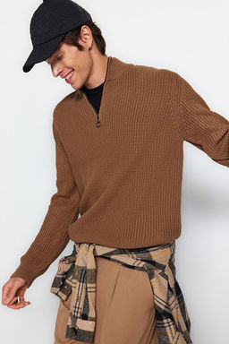 Camel Casual Regular Fit Couple/_ift Yar_m Bal_k__ Fermuarl_ Yaka Kazak TMNAW22KZ1908 - Trendyolmilla фото 2