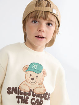 Bisiklet Yaka Ay? Teddy Bask?l? Erkek ?ocuk Sweatshirt