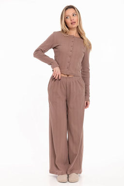 Брюки свободные из рибаны М325432к кофейный - Елена фото 7