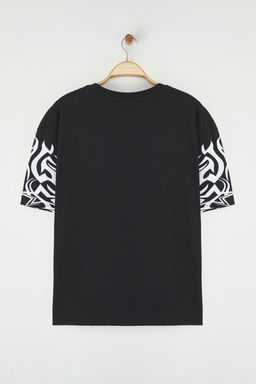 Trendyolmilla Man Siyah Oversize/Genis Kesim Bask?l? %100 Pamuk T-Shirt TMNSS25TS00192  фото 6