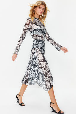 Cok Renkli A-Kesim Astars?z Orme Tul S?k Abiye Elbise TPRSS24EL00029 - Trendyolmilla фото 4