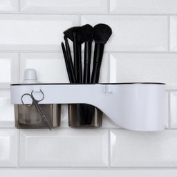 Органайзер настенный, 3 секции, с клеевыми крючками, 28.7×10.5×8.5 см, коричневый, белый