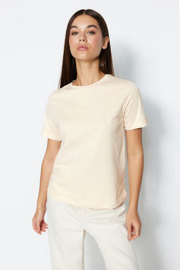 Ac?k Bej %100 Pamuk Basic Bisiklet Yaka Orme T-Shirt TWOSS23TS00000