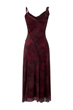 Limited Edition Cok Renkli Sifon Soyut Cicek Desenli Midi Elbise TPRSS26EL00036