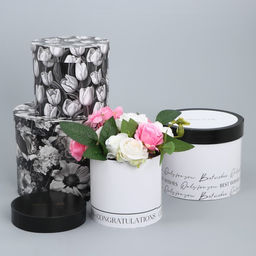 Набор шляпных коробок для цветов 4 в 1 Чёрно-белый, 14 х 13 см - 20 х 17.5 см - Дарите счастье фото 2