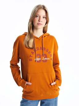 Kap??onlu Bask?l? Kad?n Hoodie