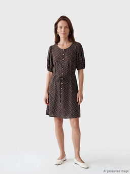 Bisiklet Yaka Puantiyeli A Kesim Mini Elbise