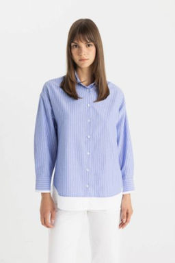 Relax Fit Cizgili Poplin Uzun Kollu Gomlek Tunik