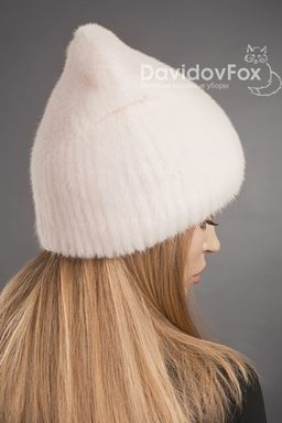 Шапка Бини норка розовый жемчуг