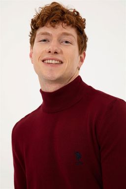 U. S. Polo Assn Мужской базовый трикотажный свитер бордового цвета с водолазкой - U.s. polo assn фото 2