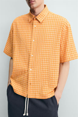 CAMISA RELAXED FIT ESTRUCTURA CUADROS / Naranjas - Zara фото 5