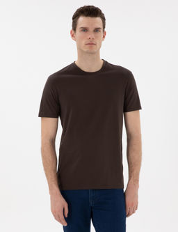 Kahverengi Slim Fit Merserize Basic Ti__rt