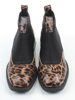 01-B44B-81PC BROWN/LEOPARD Ботинки демисезонные женские (натуральная кожа, текстиль, байка)