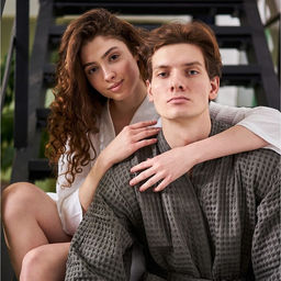 Халат вафельный мужской удлиненный Этель "Boho" размер 50-52, цвет светло-серый, 100% хлопок, 290 г/м2