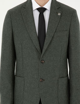 Haki Y_n Kar___ml_ Slim Fit Ceket