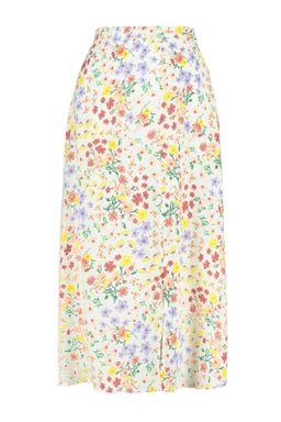 Ekru Y?rtmac Detayl? Cicek Desenli Viskon Kumasl? Midi Boy Dokuma Etek TWOSS20ET0230