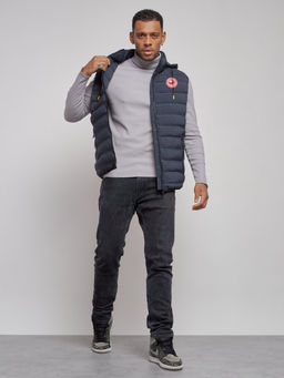 Жилетка мужская утепленная с капюшоном темно-синего цвета 886TS - YUNDA фото 11