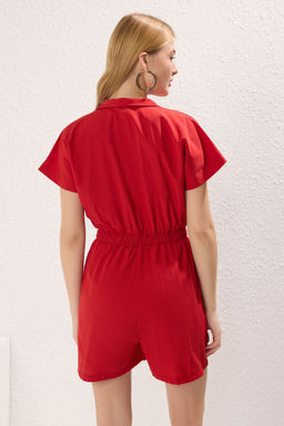 K?rm?z? Beli Lastikli Genis Paca Mini Dokuma Tulum TWOSS22TU0014