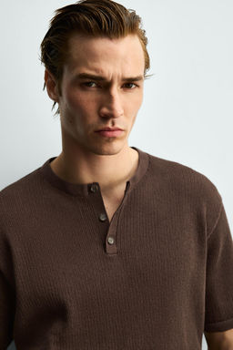 CAMISETA PUNTO CUELLO PANADERO ALGOD?N - LINO / Marr?n - Zara фото 7