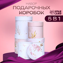 Набор круглых подарочных коробок 5 в 1 «Нежный образ» , 20×20 -14×14 см