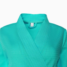 Халат вафельный женский Экономь и Я рукав 3/4, размер 54-56, бирюзовый, 100% хлопок, 200 г/м²