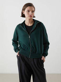 Dik Yaka Oversize Kad?n Fermuarl? Sweatshirt
