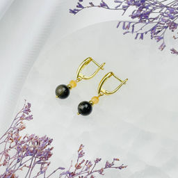 Серьги двойные из золотистого Обсидиана и Цитрина